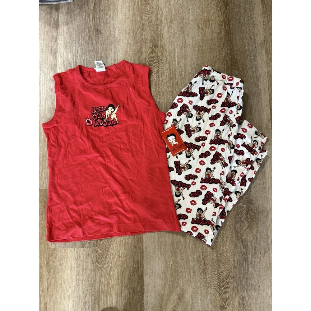 VTG Y2K Betty Boop Red Pajama Set NWT Women’s Size‎ Medium Tank Top Cotton 2004